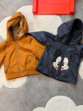 Disney Navy Mickey Mouse Hooded Puffer Jacket with Mustard Hooded Coat